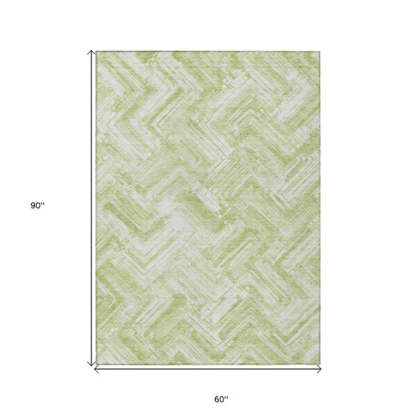 5' X 8' Green And Ivory Geometric Washable Indoor Outdoor Area Rug