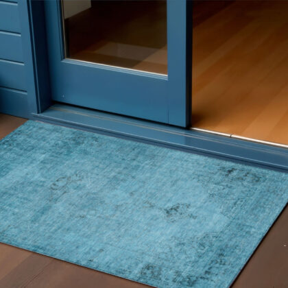 3' X 5' Denim Blue And Navy Blue Oriental Washable Indoor Outdoor Area Rug