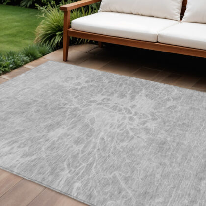 10' X 14' Silver And Gray Abstract Washable Indoor Outdoor Area Rug