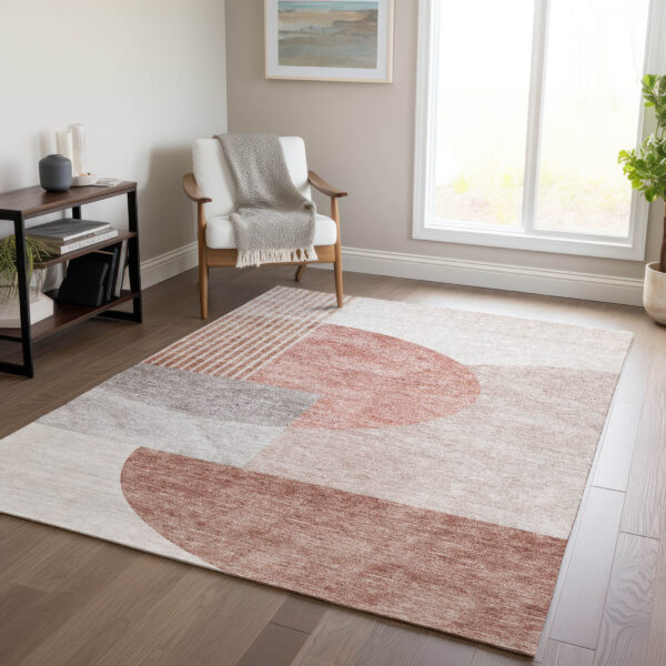 10' X 14' Copper Red And Gray Geometric Washable Indoor Outdoor Area Rug