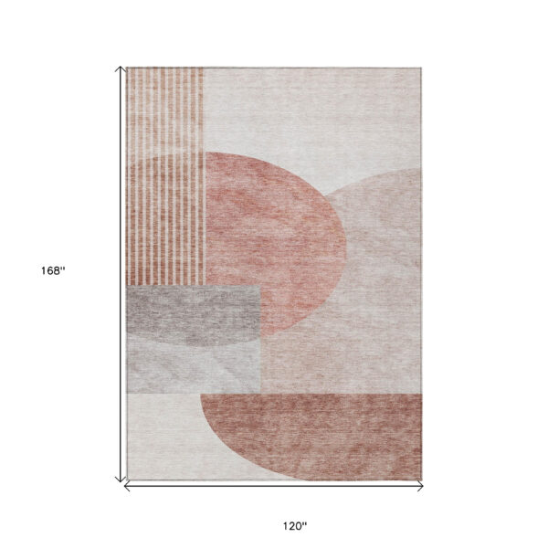 10' X 14' Copper Red And Gray Geometric Washable Indoor Outdoor Area Rug