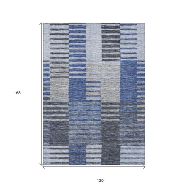 10' X 14' Denim Blue And Navy Blue Striped Washable Indoor Outdoor Area Rug