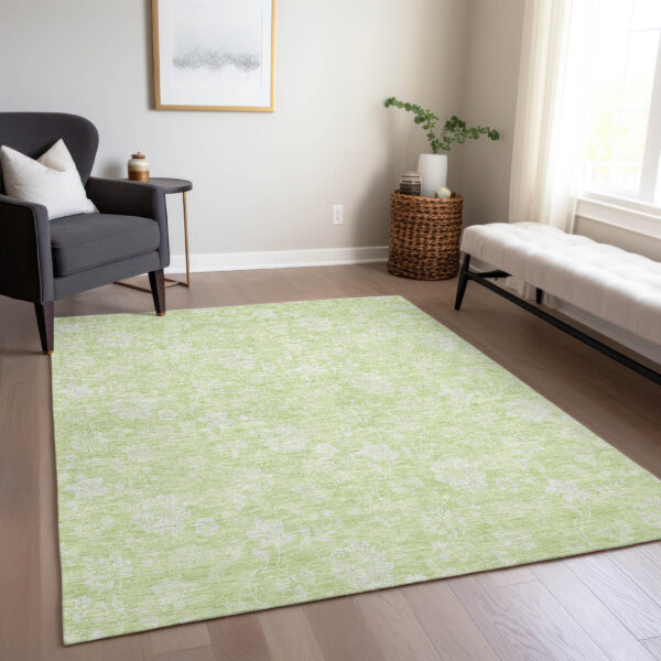 5' X 8' Artichoke Green Mint Green And Ivory Floral Washable Indoor Outdoor Area Rug