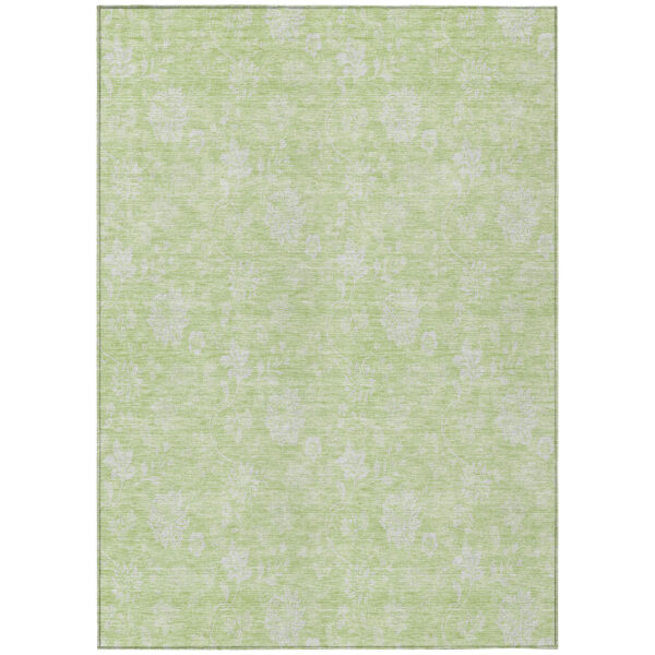 5' X 8' Artichoke Green Mint Green And Ivory Floral Washable Indoor Outdoor Area Rug