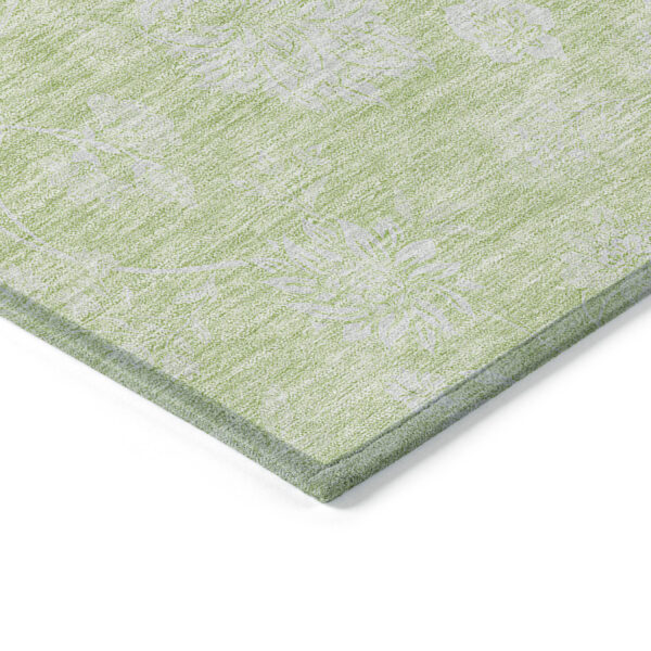 5' X 8' Artichoke Green Mint Green And Ivory Floral Washable Indoor Outdoor Area Rug