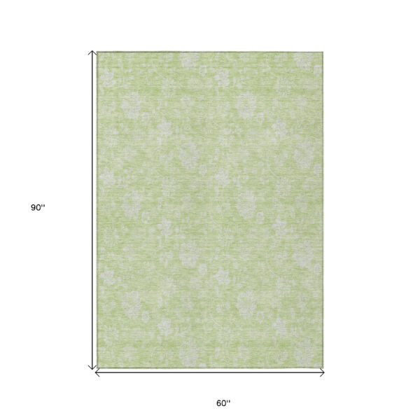 5' X 8' Artichoke Green Mint Green And Ivory Floral Washable Indoor Outdoor Area Rug