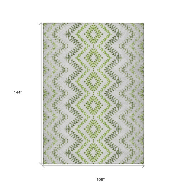 9' X 12' Green Ivory And Gray Geometric Washable Indoor Outdoor Area Rug