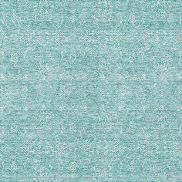 10' X 14' Aqua And Ivory Floral Washable Indoor Outdoor Area Rug