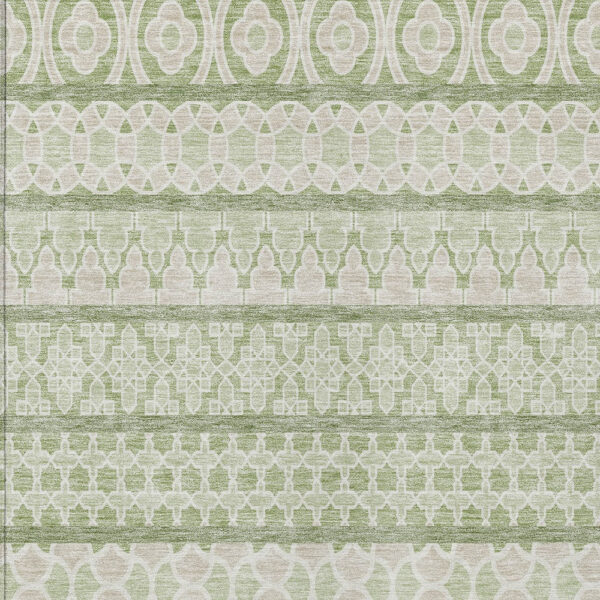 9' X 12' Artichoke Green And Ivory Quatrefoil Washable Indoor Outdoor Area Rug