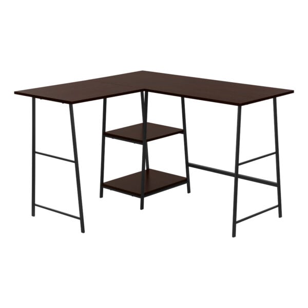 42" Espresso and Black Wood and Metal Corner Trestle Computer Desk