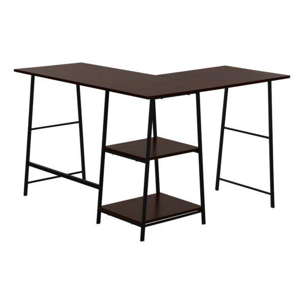 42" Espresso and Black Wood and Metal Corner Trestle Computer Desk