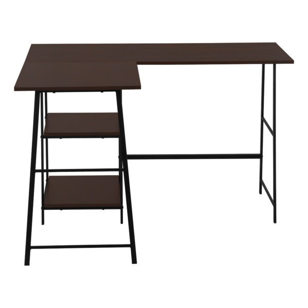 42" Espresso and Black Wood and Metal Corner Trestle Computer Desk