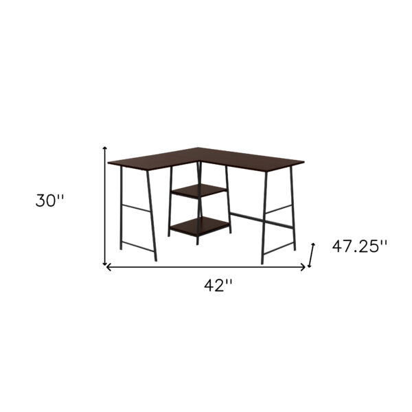 42" Espresso and Black Wood and Metal Corner Trestle Computer Desk