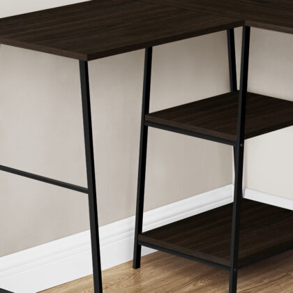 42" Espresso and Black Wood and Metal Corner Trestle Computer Desk