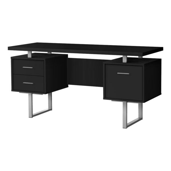 60" Black and Gray Wood and Metal Computer Desk With Three Drawers