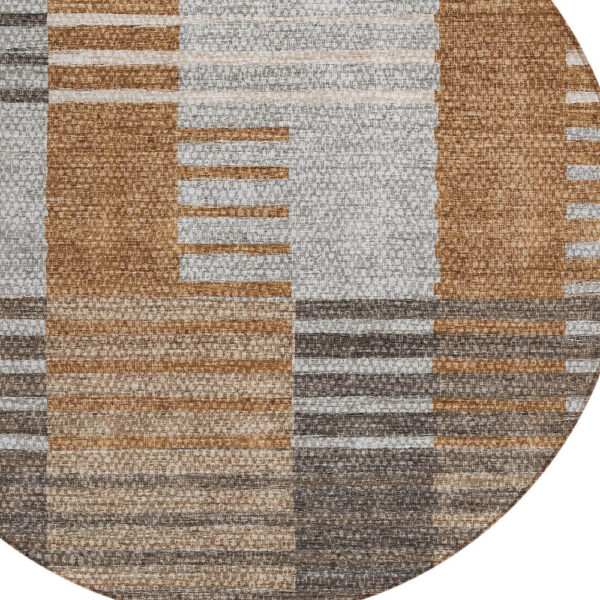 8' Chocolate And Gray Round Striped Washable Indoor Outdoor Area Rug