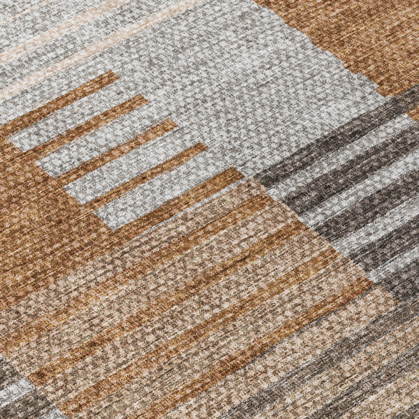 8' Chocolate And Gray Round Striped Washable Indoor Outdoor Area Rug