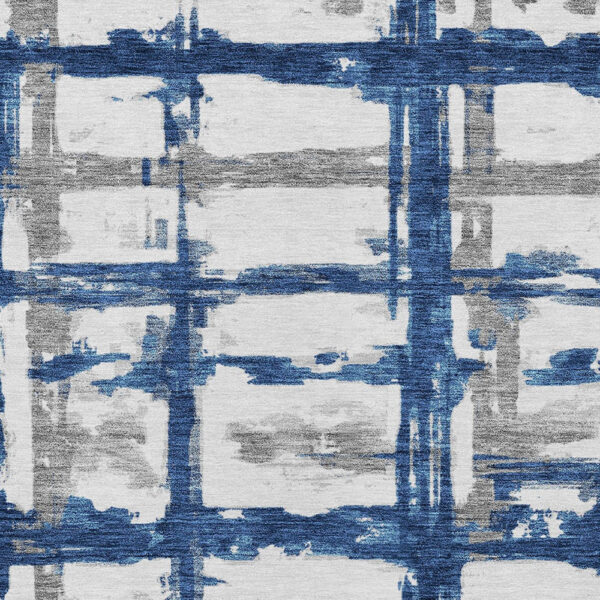 5' X 8' Navy Blue Gray And Silver Striped Washable Indoor Outdoor Area Rug