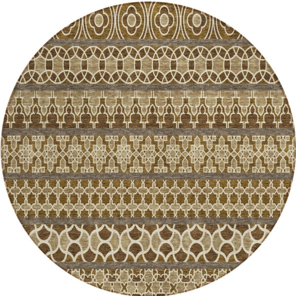 8' Brown And Taupe Round Quatrefoil Washable Indoor Outdoor Area Rug