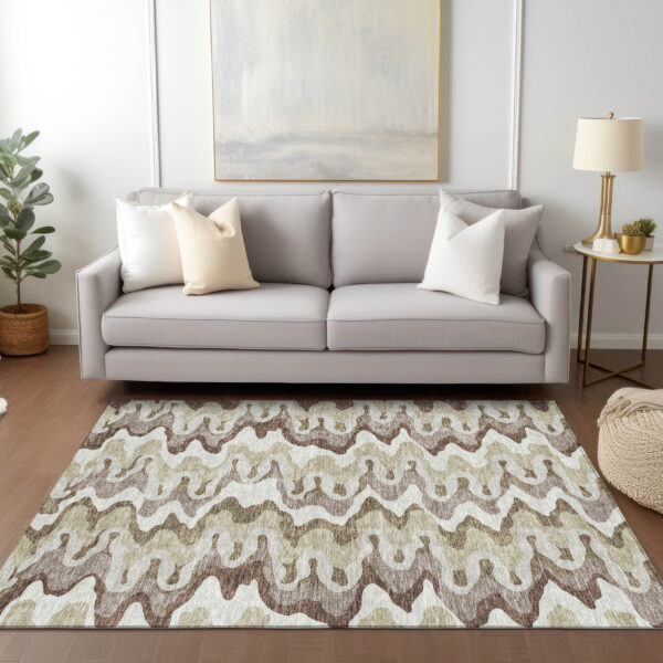 10' X 14' Beige Brown And Taupe Abstract Washable Indoor Outdoor Area Rug