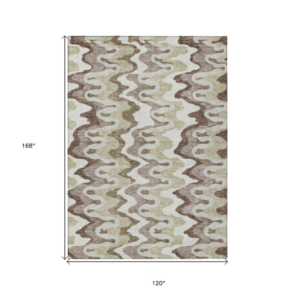 10' X 14' Beige Brown And Taupe Abstract Washable Indoor Outdoor Area Rug