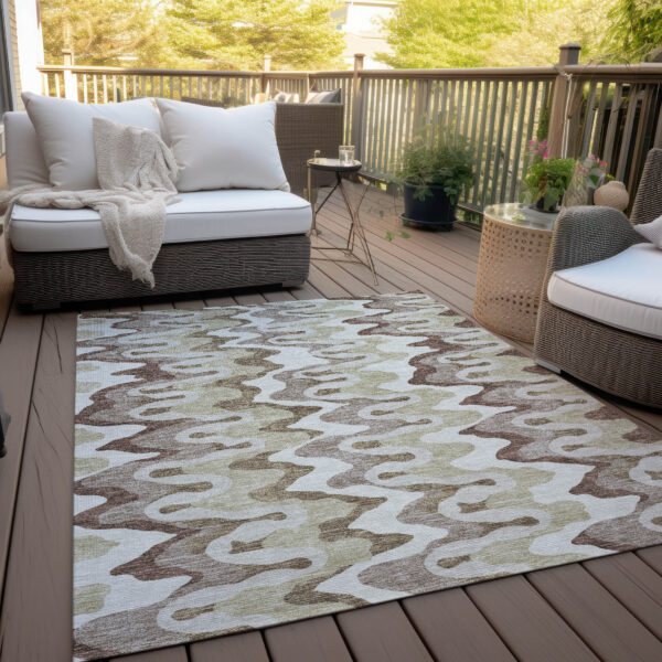 10' X 14' Beige Brown And Taupe Abstract Washable Indoor Outdoor Area Rug