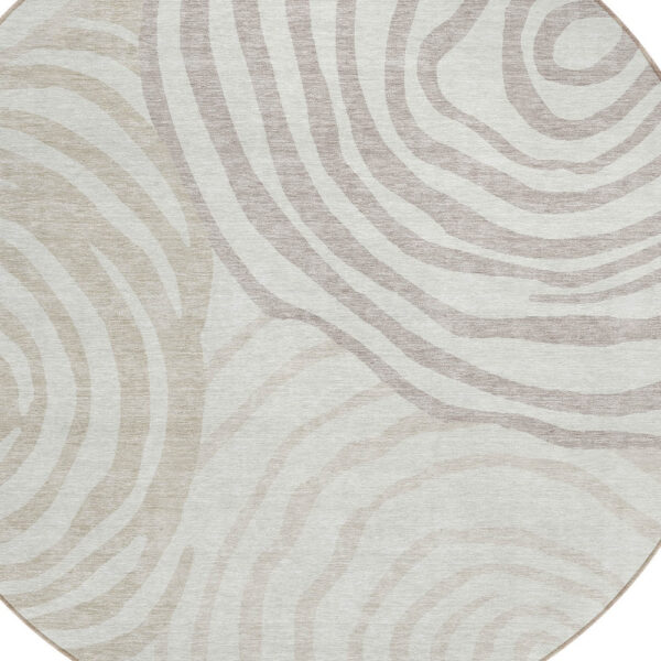8' Ivory Beige And Khaki Round Abstract Washable Indoor Outdoor Area Rug