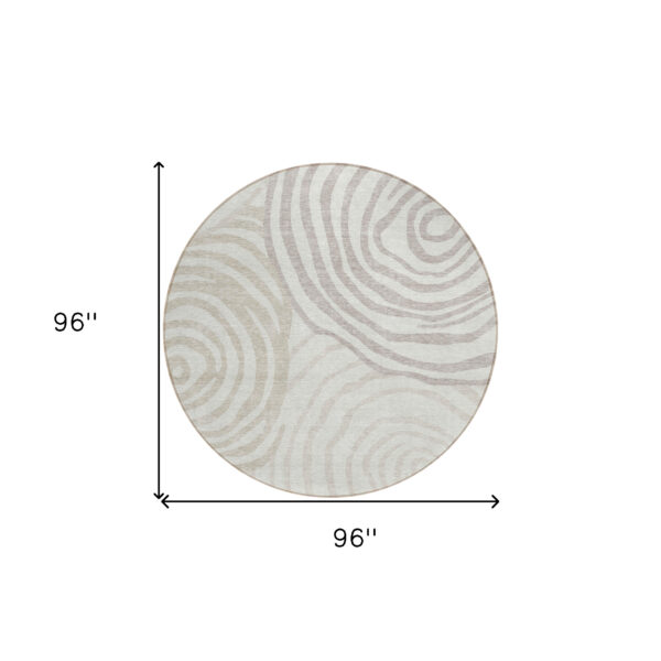 8' Ivory Beige And Khaki Round Abstract Washable Indoor Outdoor Area Rug