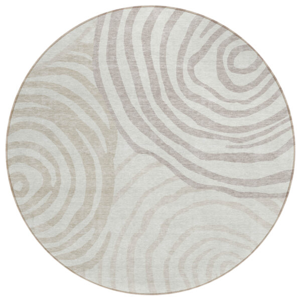 8' Ivory Beige And Khaki Round Abstract Washable Indoor Outdoor Area Rug