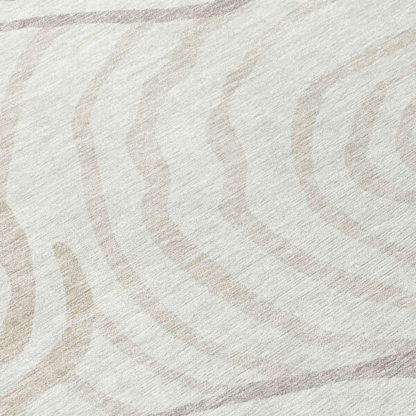 8' Ivory Beige And Khaki Round Abstract Washable Indoor Outdoor Area Rug