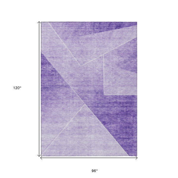8' X 10' Purple And Ivory Abstract Washable Indoor Outdoor Area Rug