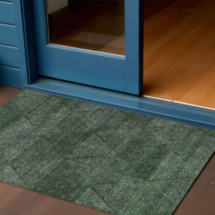 3' X 5' Fern Green And Emerald Geometric Washable Indoor Outdoor Area Rug
