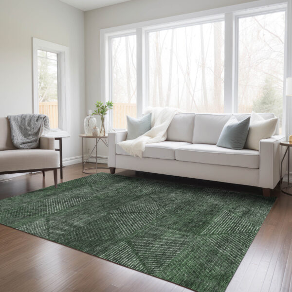 3' X 5' Fern Green And Emerald Geometric Washable Indoor Outdoor Area Rug