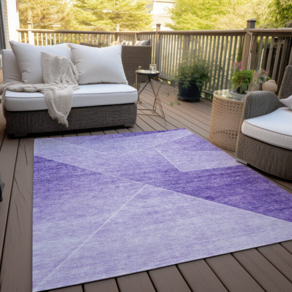 8' X 10' Purple And Ivory Abstract Washable Indoor Outdoor Area Rug