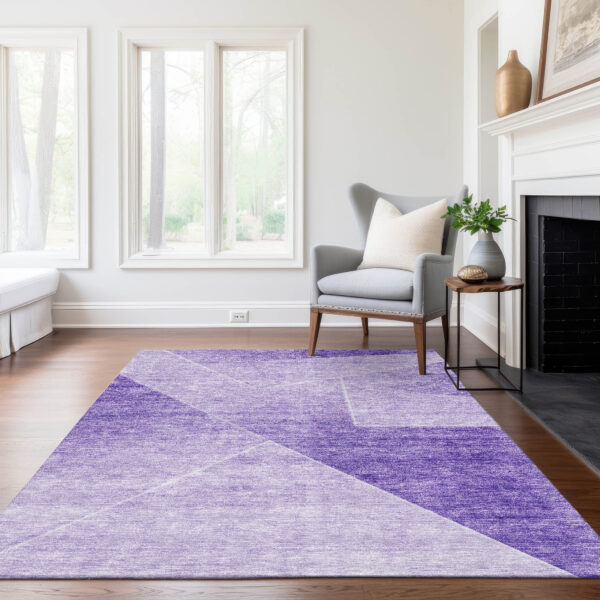 8' X 10' Purple And Ivory Abstract Washable Indoor Outdoor Area Rug