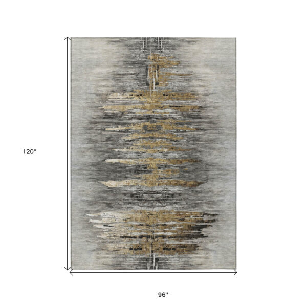 8' X 10' Gray Charcoal And Silver Abstract Washable Indoor Outdoor Area Rug