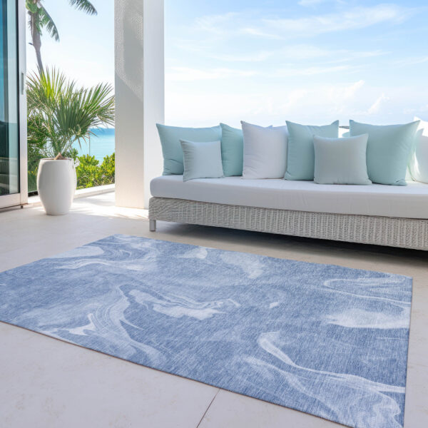 10' X 14' Blue And Sky Blue Abstract Washable Indoor Outdoor Area Rug
