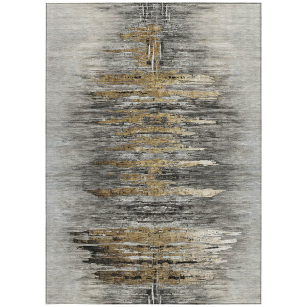 8' X 10' Gray Charcoal And Silver Abstract Washable Indoor Outdoor Area Rug