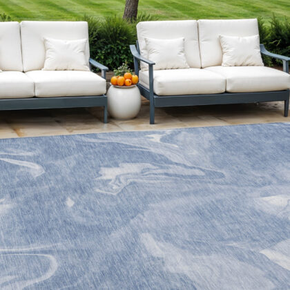 10' X 14' Blue And Sky Blue Abstract Washable Indoor Outdoor Area Rug