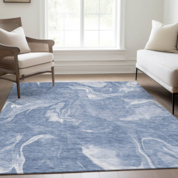 10' X 14' Blue And Sky Blue Abstract Washable Indoor Outdoor Area Rug