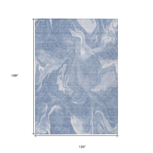 10' X 14' Blue And Sky Blue Abstract Washable Indoor Outdoor Area Rug