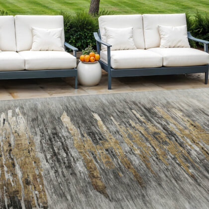 8' X 10' Gray Charcoal And Silver Abstract Washable Indoor Outdoor Area Rug