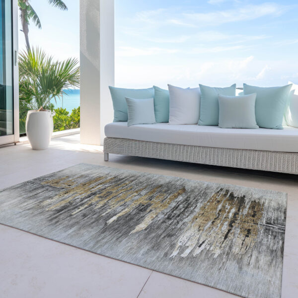 8' X 10' Gray Charcoal And Silver Abstract Washable Indoor Outdoor Area Rug