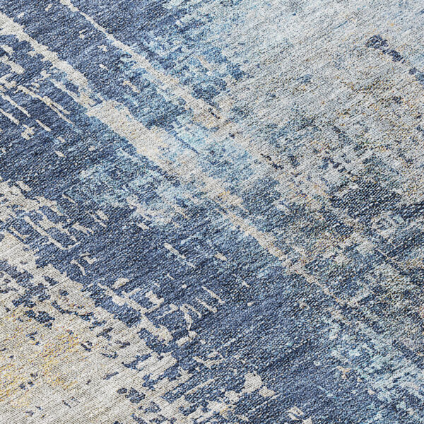 8' Navy Blue And Taupe Round Abstract Washable Indoor Outdoor Area Rug