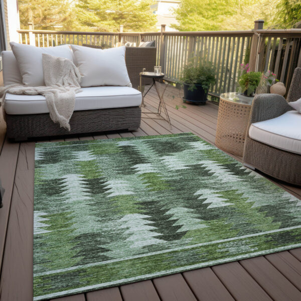 5' X 8' Olive Green And Fern Green Southwestern Washable Indoor Outdoor Area Rug