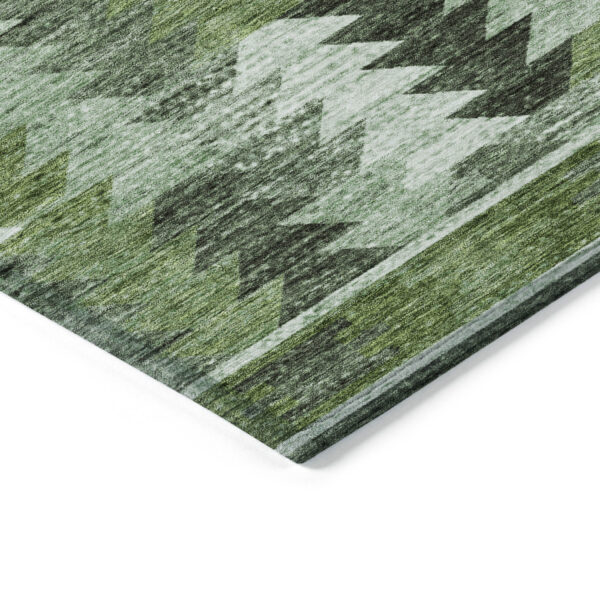 5' X 8' Olive Green And Fern Green Southwestern Washable Indoor Outdoor Area Rug