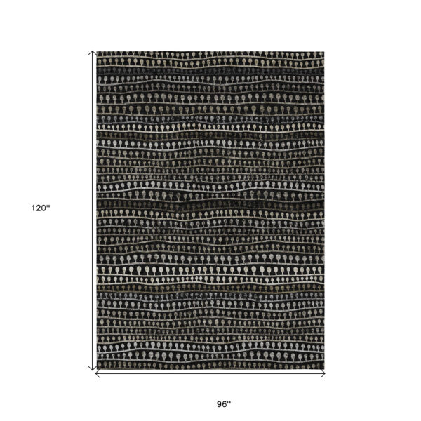 8' X 10' Taupe Charcoal And Gray Striped Washable Indoor Outdoor Area Rug