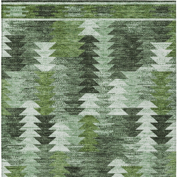 5' X 8' Olive Green And Fern Green Southwestern Washable Indoor Outdoor Area Rug