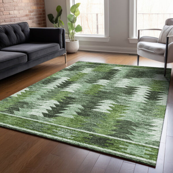 5' X 8' Olive Green And Fern Green Southwestern Washable Indoor Outdoor Area Rug
