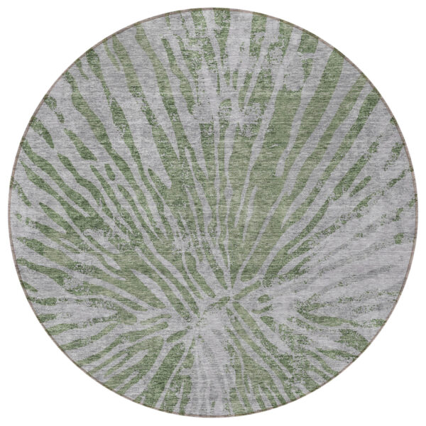 8' Olive Green Gray And Silver Round Abstract Washable Indoor Outdoor Area Rug